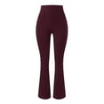 thumbnail image 3 of High Waist Yoga Pants for Women Elastic Bootcut Leggings Workout Skinny Pants Ribbed Fitness Active Full Length Pants Wine,L, 3 of 5
