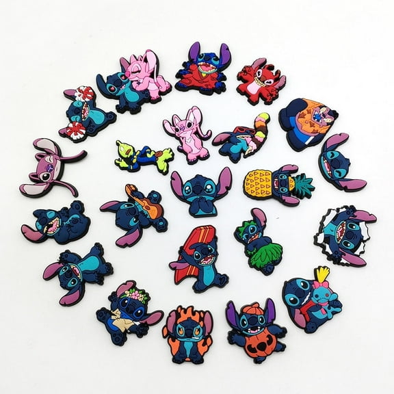 22-Piece Stitch PVC Shoe Charms Pack, No-Repeat Cute Cartoon Shoes Decorations for Unisex