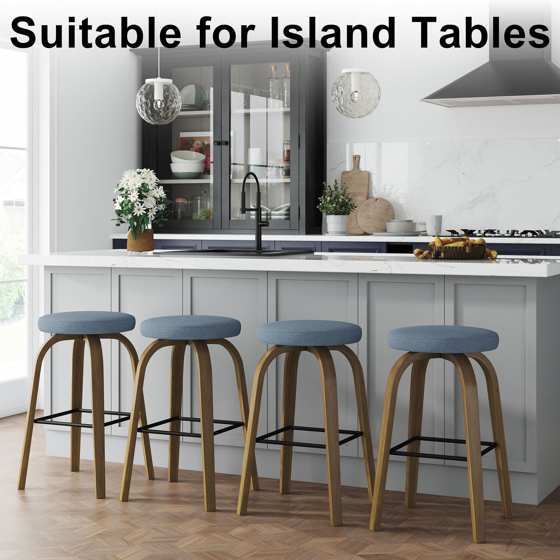 S-HOME Swivel Bar Stools Set Of 2,  Fabric Upholstered 30 Inch Height, Ideal For Restaurants And Home Use