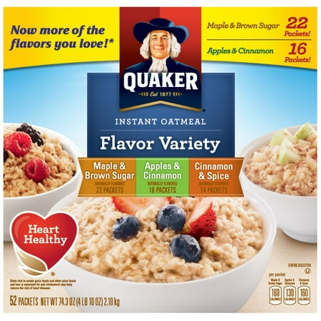 Quaker Flavor Variety Instant Oatmeal, Individual Packets, 52 Ct ...