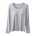 thumbnail image 2 of Cavosen Padded Tops for Women with Built in Bra Striped Soft Tops Long Sleeve Crewneck Pajama Shirts No Wire Blouse Active Comfy Lounge Undershirts Fall Winter Tee Gray 3XL, 2 of 6