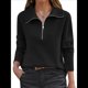 thumbnail image 1 of Suéter de Otoño para Mujer, de Larga, con Cremallera de 1/4, Sudadera Holgada de Punto Acanalado con Abertura. Negro S, 1 of 4