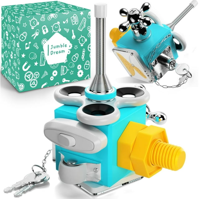 Jumble Dream Busy Cube Sensory Toys para niños pequeños es un juguete Montessori hecho a mano Fidget Cube - Tablero ocupado de madera Juguetes para bebés Cubo de actividades Juguete de viaje para niño