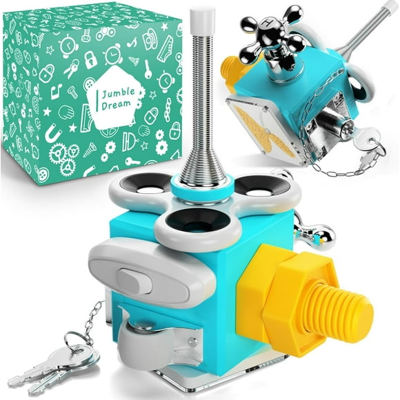 Jumble Dream Busy Cube Sensory Toys para niños pequeños es un juguete Montessori hecho a mano Fidget Cube - Tablero ocupado de madera Juguetes para bebés Cubo de actividades Juguete de viaje para niño