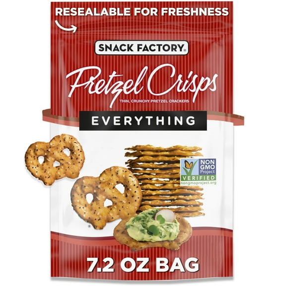 Snack Factory Everything Pretzel Crisps, Non-GMO, 7.2 oz Resealable Bag