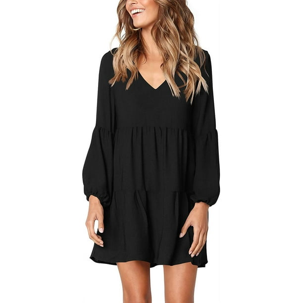 Vestido túnica de verano para mujer, cuello en V, informal, suelto, fluido, vestidos de cambio de columpio Xemadio WMZL-2054-1