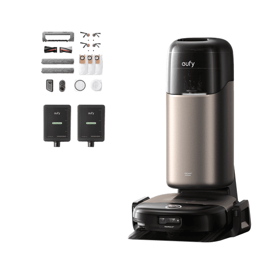 eufy Robot Vacuum Omni S2 + Accessory Kit + Hard Floor Cleaner,30,000 Pa Fade-Free Suction,99.99% Germ Removal, HydroJet™ 2.0 Always Self-Cleaning Roller Mop,5-Layer Filtration