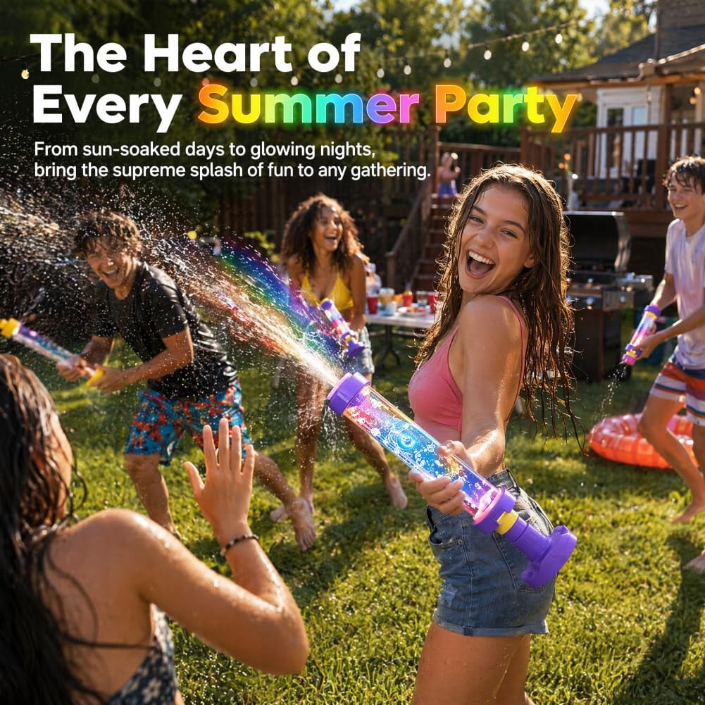 Glowing Rainbow LED Water Blaster | Summer Fun that Pops Like Magic!Creativity Squirt Water Blaster Guns,Firework Spray Water Soaker Toys for Pool Party Outdoor Summer Water Games