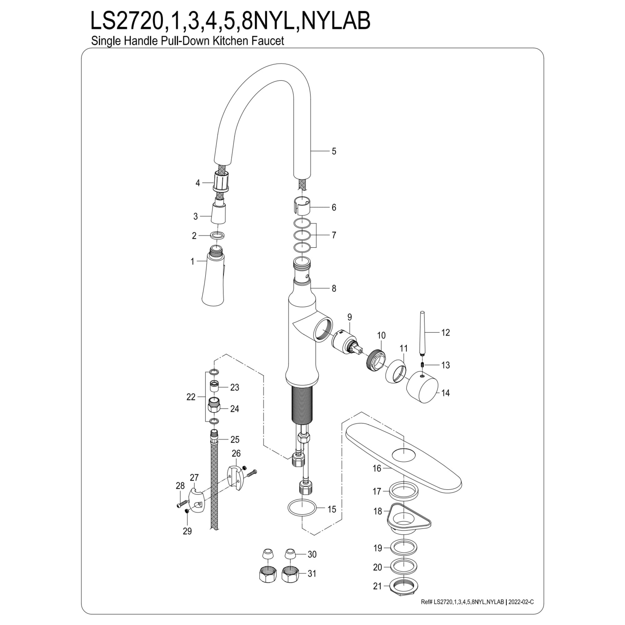 Gourmetier LS2723NYL New York Single-Handle Pull-Down Kitchen Faucet, Brushed Brass