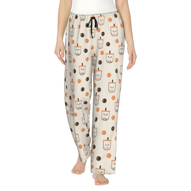 Fotbe Milk Tea Pantalones de Pijama para Mujer, Pantalones de Dormir, Pantalones Pj con Cordón y Bolsillos-3X-Large
