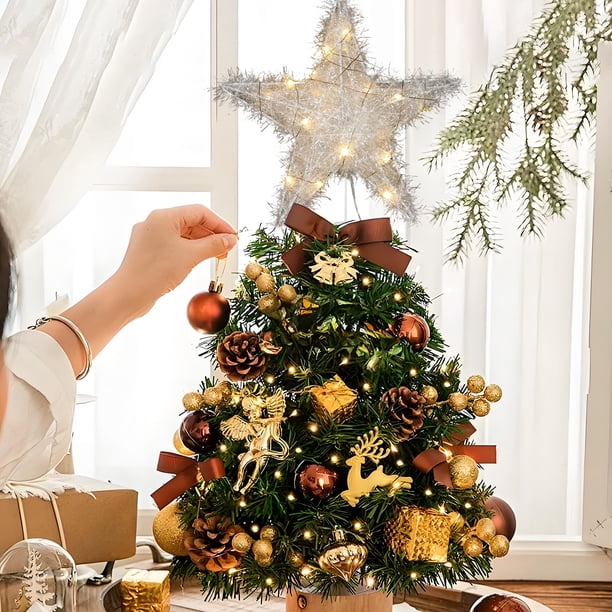 Estrella Luminosa de Hierro para La Punta Del Árbol de Navidad | Plateada | 30 X 25 X 6 Cm | Fácil Instalación | Incluye Cadena de Luces