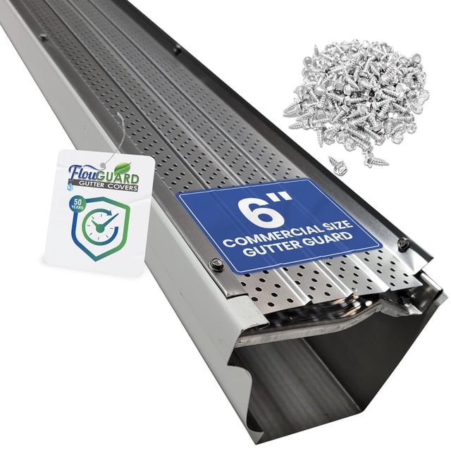 FlowGuard USA Made Professional DIY 6 Inch 50-Year Gutter Cover System - Matte - Aluminum Gutter Guards - 102 Feet - by FlexxPoint