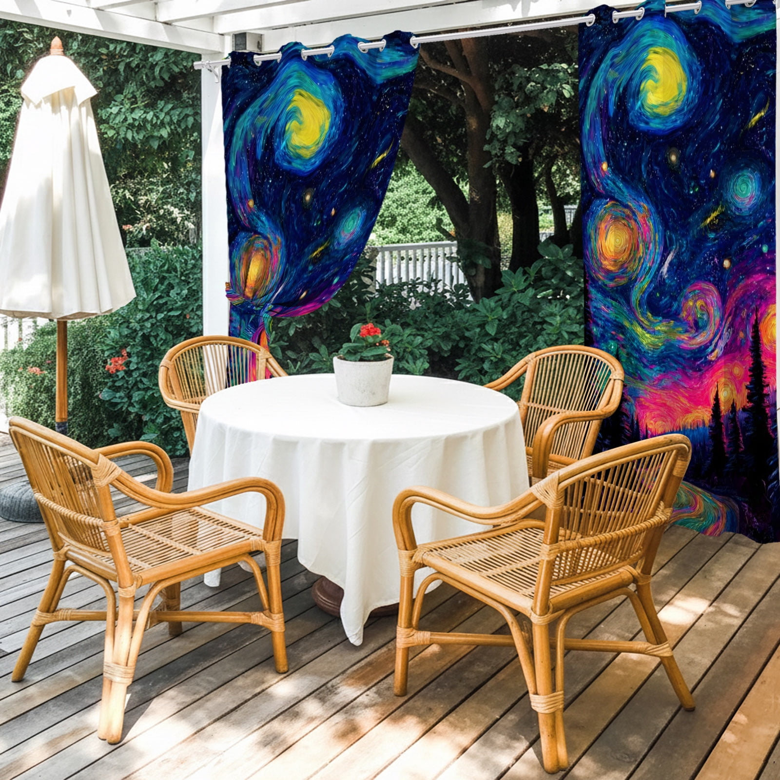 Abstract Starry Sky Outdoor Curtains for Patio, Path Forest Dreamy Impressionist Sunshade Privacy Drapes Grommet Waterproof Outside Curtains for Porch/Cabana/Balcony 54"x 108", 1 Panel