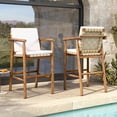 thumbnail image 2 of Outdoor Counter Height Bar Stools Chair Set of 2, Modern Patio Acacia Wooden Stools with Backrest Arm and Removable Cushions for Patio, Pool, Garden, 2 of 7