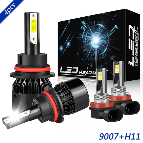 9007 LED Headlight H11 Fog Light Bulbs Kit for Chevrolet Cobalt 2005-2010 White 6000K 4x