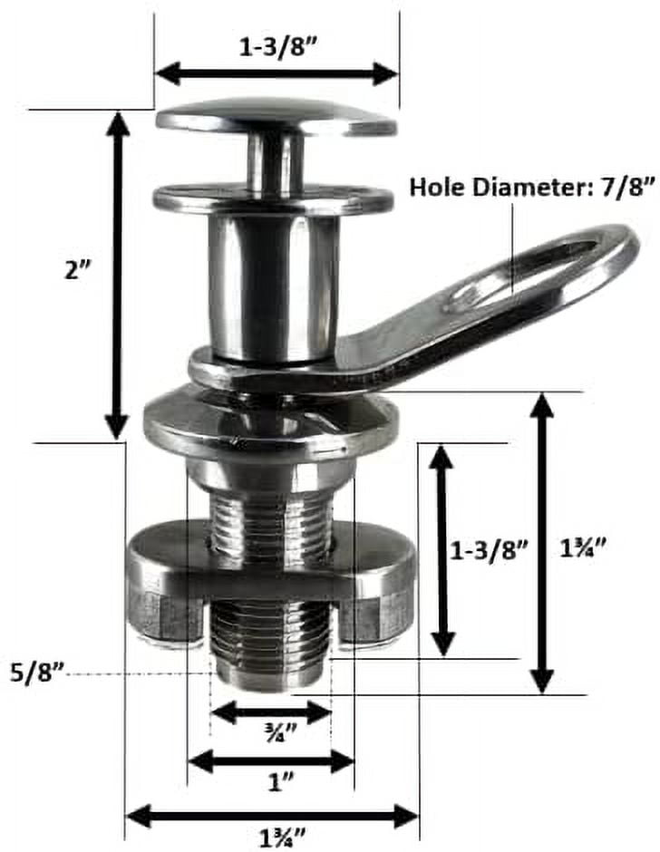 Pactrade Marine Boat Pontoon Deck Dockside Quick Release Fender Lock Stainless Steel 316 Mounting Pins Threaded Drain Plug NPT Docking Hole for Rope Line Secured Button Diameter (1/2" Pin)