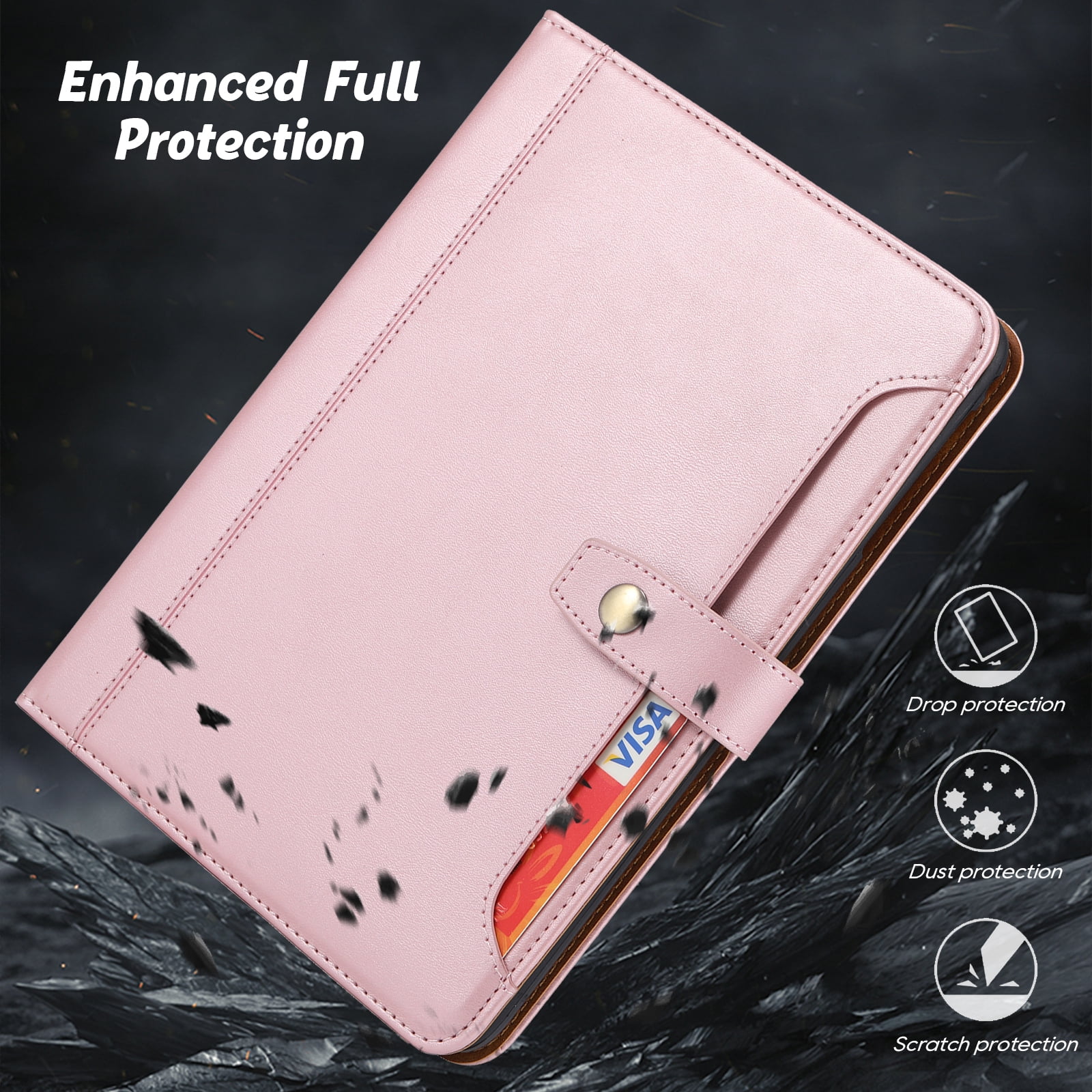 Flip Case for Apple iPad 11th 10th Generation 2025 2022 10.9", Pencil Holder Smart Cover Auto Sleep Wake Protective Documents Pocket Stand Snap Closure Case for iPad 11th 10th Gen 10.9 Inch, Rosegold