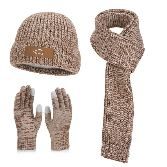 Sunvit-Panties Khaki Women and Men Winter 3-Piece Beanie Scarf Gloves Set, Acrylic Wind-Resistant Cold Weather Accessory with Touchscreen Gloves, One Size Fits Most Adults,Size Free Size