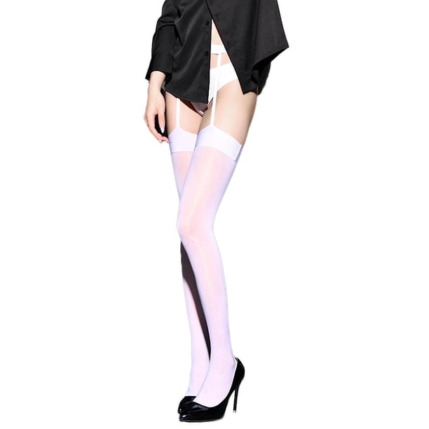 Medias sexis transparentes con tirantes sedosos y brillantes para mujer, pantimedias con liguero