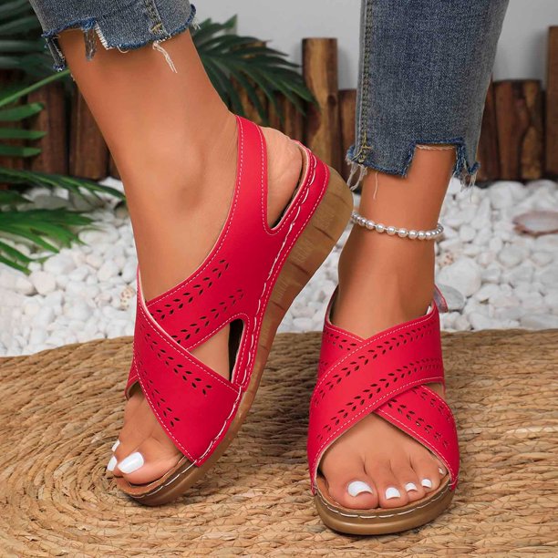 MKLEKYY Sandalias de Piso para Mujer, Sandalias de Mujer Modernas para Uso Diario, Informales, Con Punta Abierta, Color Sólido, Diseño Hueco, Tacón de Cuña para Primavera y Verano.