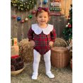 thumbnail image 4 of Cjfdfy Newborn Baby Girl Christmas Romper Plaid Print Long Sleeve Ruffle Lace Collar Romper With Headband Infant Cute My First Christmas Fall Winter Outfits 0-18M, 4 of 9