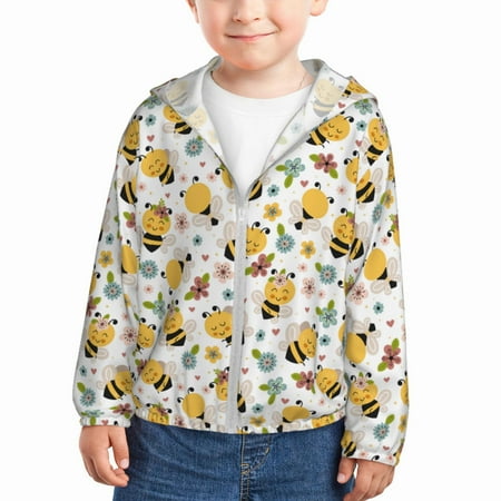 

Lukts Bee and Flowers Print Children s Long-Sleeved Sun Protection Clothing Hooded Sweatshirts for Boys and Girls Outdoor Sports-3 Years