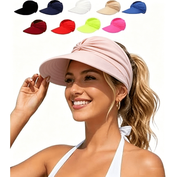 Women’s Wide Brim Sun Visor Hat, UPF 50 UV Protection Lightweight Foldable Ponytail Hat for Summer Beach Golf Outdoor