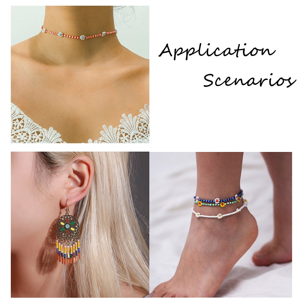 DIY Stretch Bracelets Making Kits with Glass Seed Beads Elastic Thread Stainless Steel Tweezers Big Eye Beading Needles