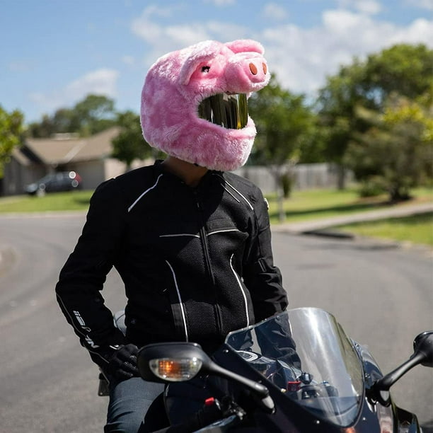 Housse de casque de moto cochon rose en peluche pour hommes femmes