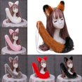 thumbnail image 2 of RV Fox Wolf Animal Cosplay Disfraz Orejas Cola Set Horquilla Cola de felpa Accesorios de Halloween, negro y rojo, 2 of 3