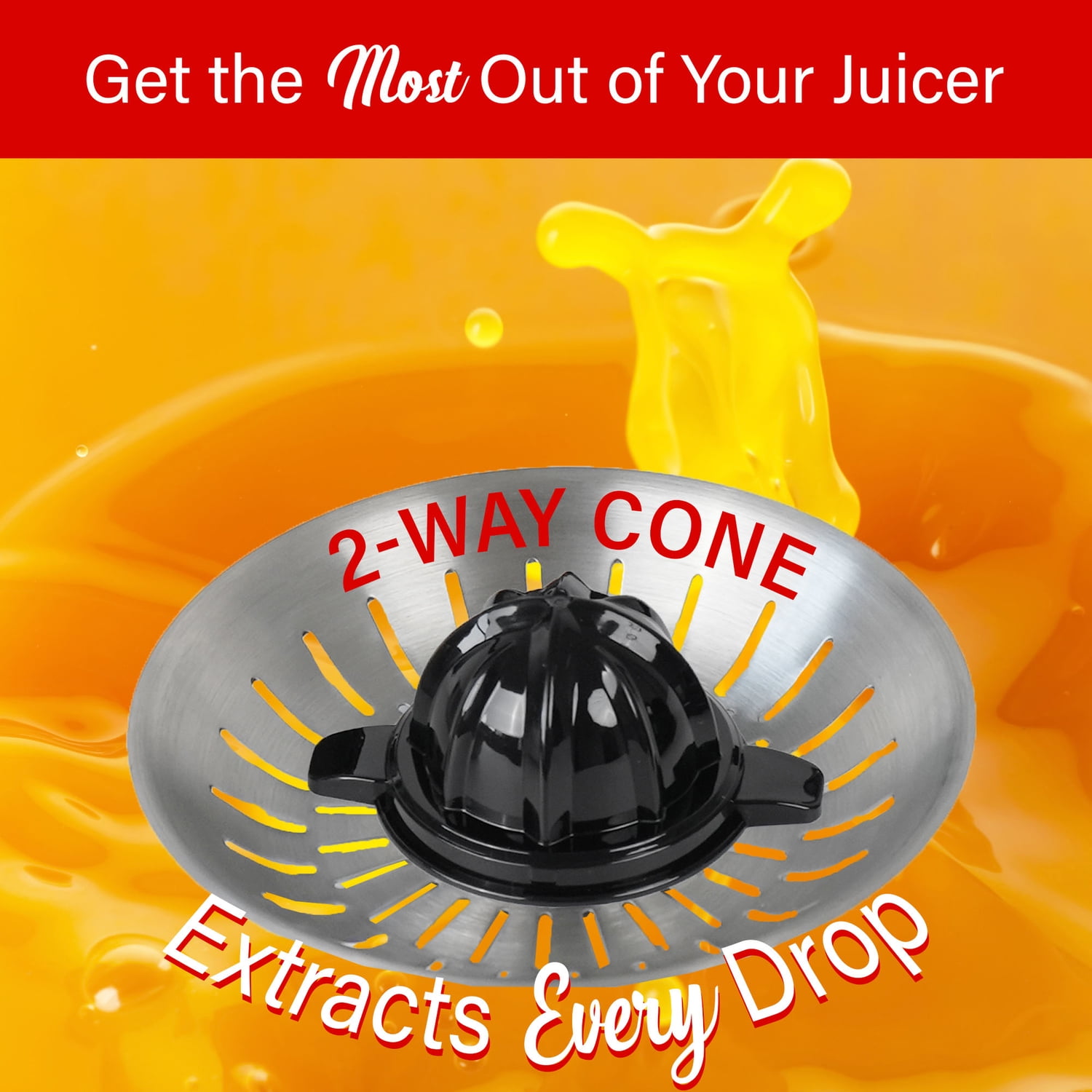 Brentwood 200-Watt 1-Speed Electric Citrus Juicer with 2 Cones and Stainless Steel Lever, Black
