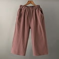 thumbnail image 4 of Baberdicy Solid Pants Women Solid Casual Pocket Wide Leg Pants Elastic Waist Loose Pants Cropped Trousers Wide Leg Pants Coffee, 4 of 5