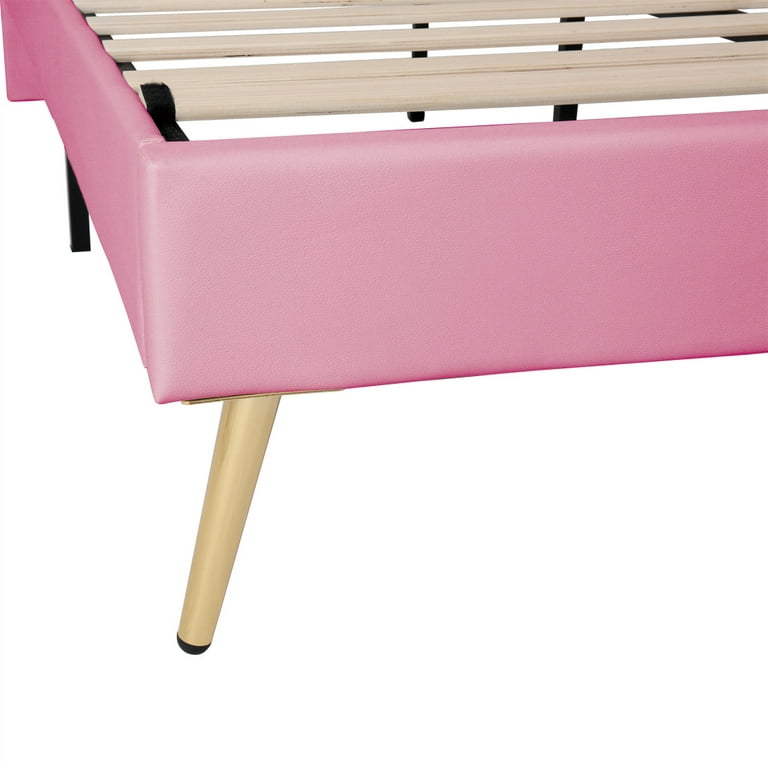 Full Size Bed Frame with LED Lights, Upholstered Platform