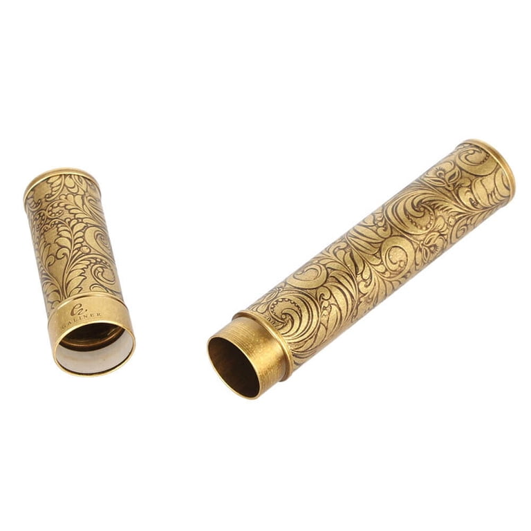 Portable Gold Brass Metal Carved Cigar Tube Case Holder for 1 Cigar