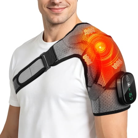 Mjdoas Shoulder Heating Pad, Heating Vibration Shoulder Wrap, Adjustable Shoulder Massager, Shoulder Support Brace, Shoulder Compression Sleeve for Daily Comfort