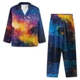 thumbnail image 3 of SCRAWLGOD Galaxy Print Mens Pajamas Set, 2 Pieces Breathable Cozy Notch Collar Pajamas for Men, Casual Long Sleeve Mens Sleepwear with Pockets & Elastic Band, S, 3 of 6