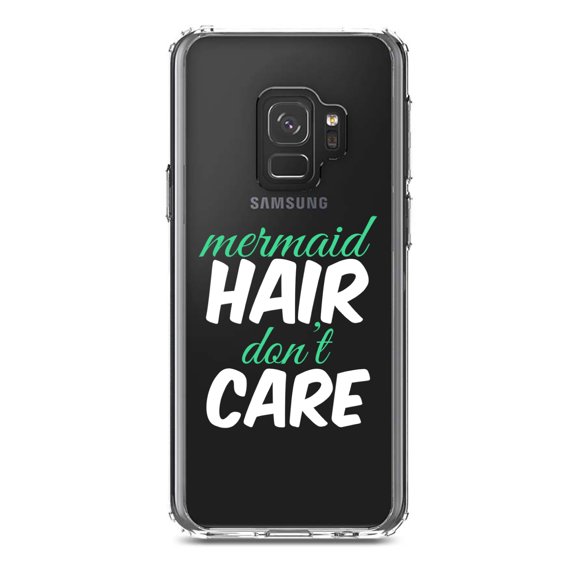 DistinctInk Clear Shockproof Hybrid Case for Samsung Galaxy S9 (5.8" Screen) - TPU Bumper Acrylic Back Tempered Glass Screen Protector - Mermaid Hair Don't Care