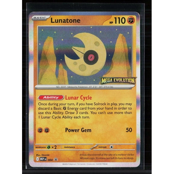 Lightly Played Pokemon 2025 Mega Evolution Lunatone Rare Holo #004 English Trading Card