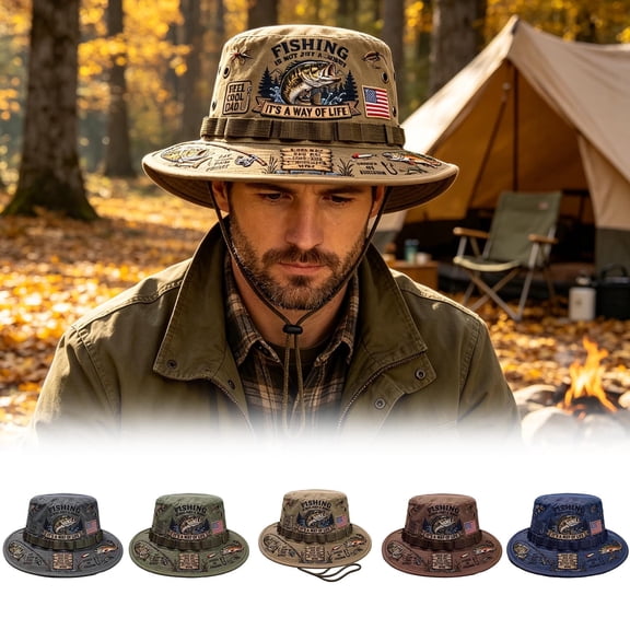 Fishing is a Way of Life Boonie Hat, Wide Brim Fishing Hat for Unisex Patriotic Bass Bucket Cap, Wide Brim Bucket Hat for Fishing Hiking