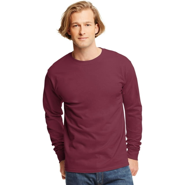 Hanes Mens TAGLESS Long-Sleeve T-Shirt - Best-Seller, 2XL, Maroon