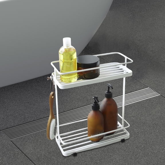 LACKUST White Bathroom Organizer, Free-Standing Metal Bathroom Shelf - Space Saving Portable Storage for Bathroom & Kitchen, Multi-Purpose Bathroom Storage Unit