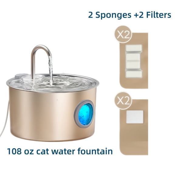3.2L/108oz Stainless Steel Cat Water Fountain w/Horizontal Window, Ultra-Silent Pump, Pet Drinking Fountain for Cats & Dogs