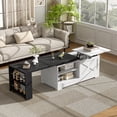 thumbnail image 3 of Leumius Lift Top Coffee Table with Storage,Rectangle Wood Center Table With Barn Doors and Open Cabinet, For Living Room, Bedroom, Home Office,White+Black, 3 of 11