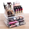 thumbnail image 1 of Organizador de maquillaje acrílico transparente y almacenamiento Vitrina cosmética apilable para el cuidado de la piel con 4 cajones Soportes de maquillaje para joyería Accesorios para el cabello Organización de productos de belleza para el cuidado de la piel,, 1 of 4