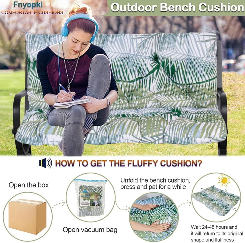 Replacement Cushions for Swing, Waterproof Porch Swing Cushion, 2-3 Seat Outdoor Bench Cushion with Backrest for Patio Furniture Garden Porch Loveseat Glider Pad (Bamboo Leaves 70*40in)