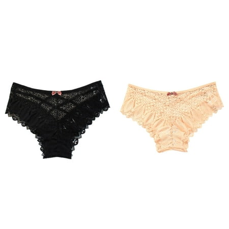 Lojoutye 2 Pack(Black 1PCS & Khaki 1PCS) Multipack Valentine Panties for Women Crochet for Women Plus Size Lace Up Panty Women s Push Up Hollow Out Underwear