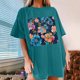 thumbnail image 2 of Faldas Cortas para Mujeres, Impresión de Flores Casual Oversized Camiseta de Manga Corta Top Hecho de 95% Poliéster 5% Spandex para Primavera Verano, Falda Corta de Verano, 2 of 7