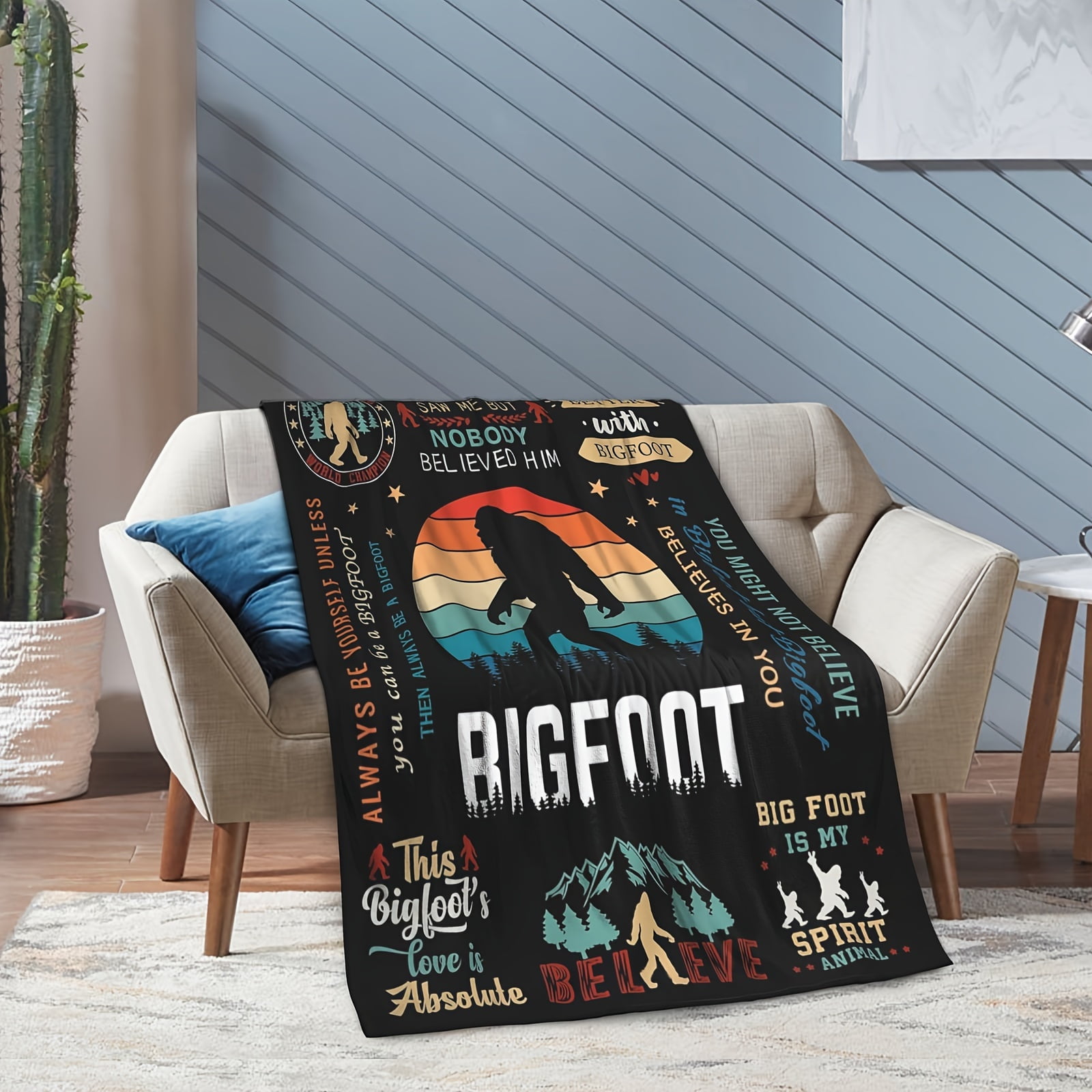 1 pc Bigfoot Camping Blanket Bigfoot Gifts for Men Women Big Foot Sasquatch Gifts Funny Idea for Bigfoot Lover Outdoor Camper Gifts Throw Blanket Bed Home Decor for All Seasons