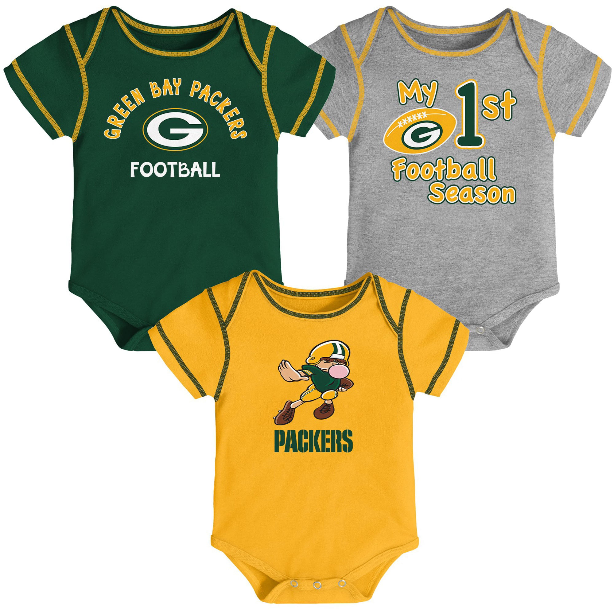 Newborn & Infant Green/Gold/Gray Green Bay Packers Team 3-Pack Bodysuit Set  - Walmart.com