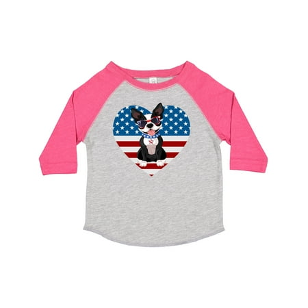 

Inktastic Boston Terrier Dog US Flag July 4th Gift Toddler Boy or Toddler Girl T-Shirt
